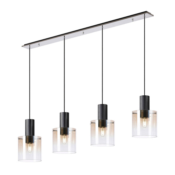 Belstone 4 Drop Linear Pendant in Black & Chrome with Amber Fade Glass