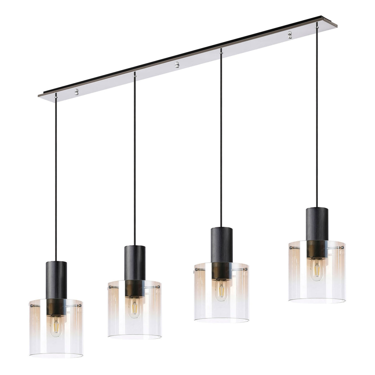 Belstone 4 Drop Linear Pendant in Black & Chrome with Amber Fade Glass