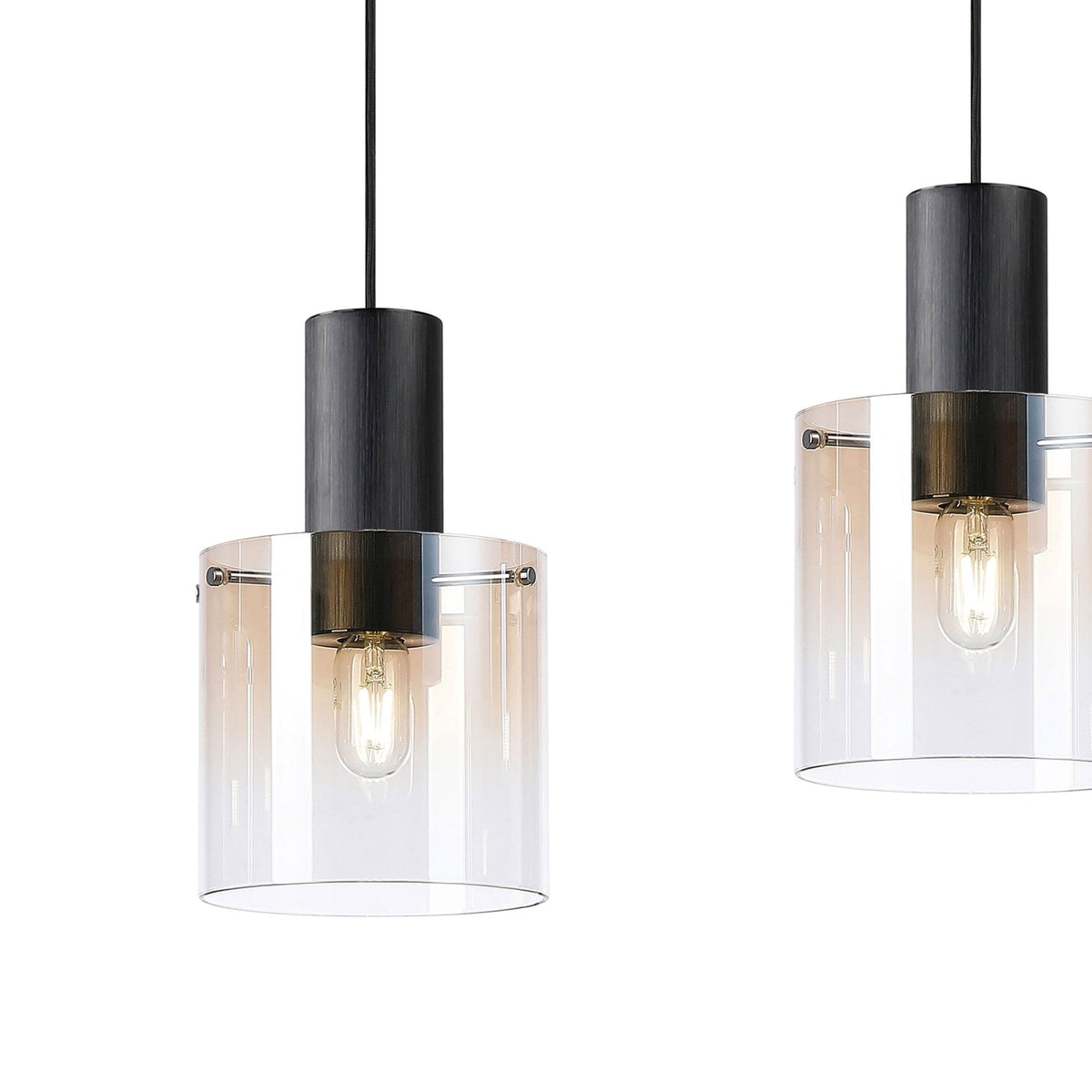 Belstone 4 Drop Linear Pendant in Black & Chrome with Amber Fade Glass