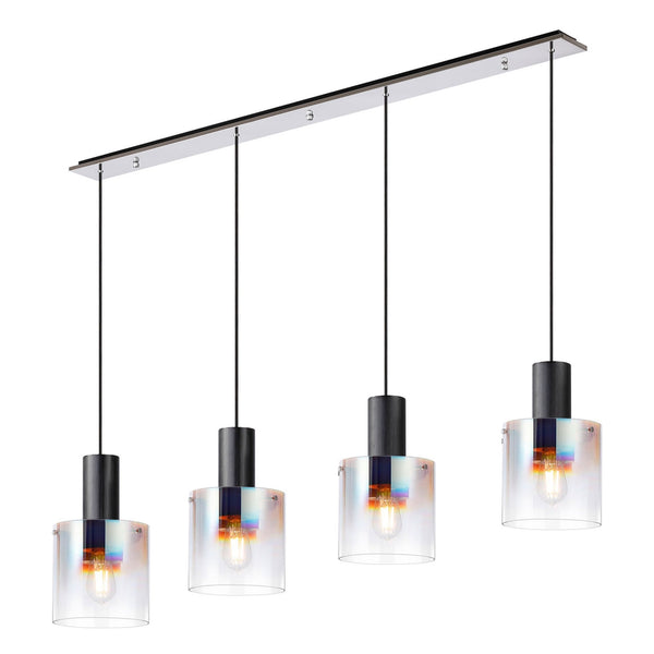 Belstone 4 Drop Linear Pendant in Black & Chrome with Iridescent Fade Glass