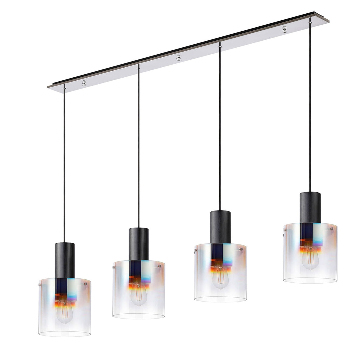 Belstone 4 Drop Linear Pendant in Black & Chrome with Iridescent Fade Glass