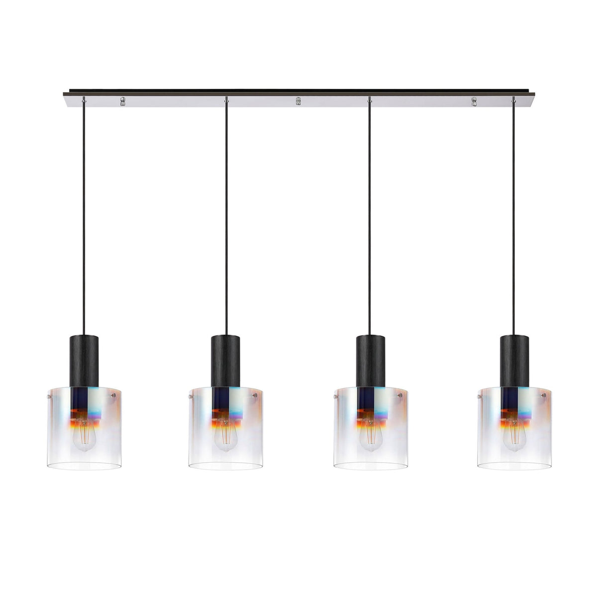Belstone 4 Drop Linear Pendant in Black & Chrome with Iridescent Fade Glass