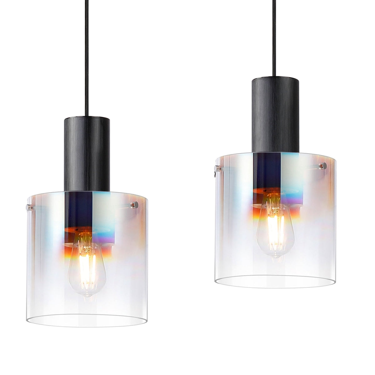 Belstone 4 Drop Linear Pendant in Black & Chrome with Iridescent Fade Glass