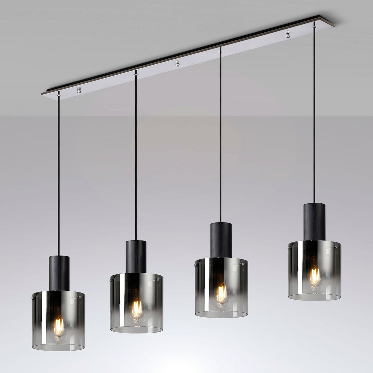 Belstone 4 Drop Linear Pendant in Black & Chrome with Smoke Fade Glass