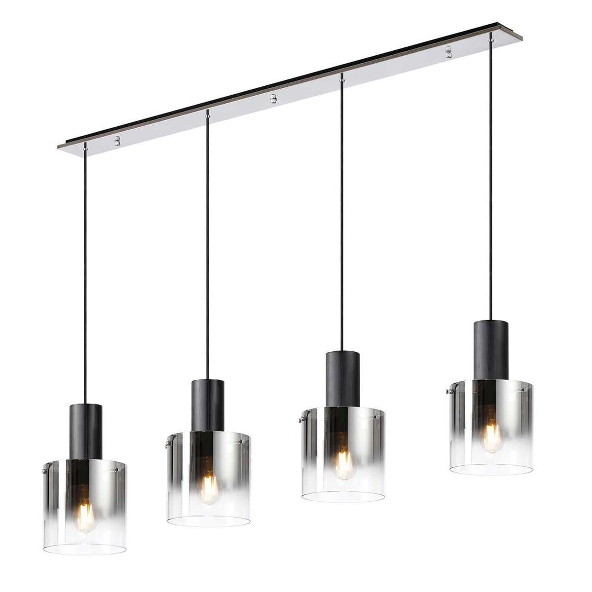 Belstone 4 Drop Linear Pendant in Black & Chrome with Smoke Fade Glass