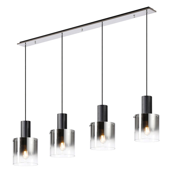 Belstone 4 Drop Linear Pendant in Black & Chrome with Smoke Fade Glass