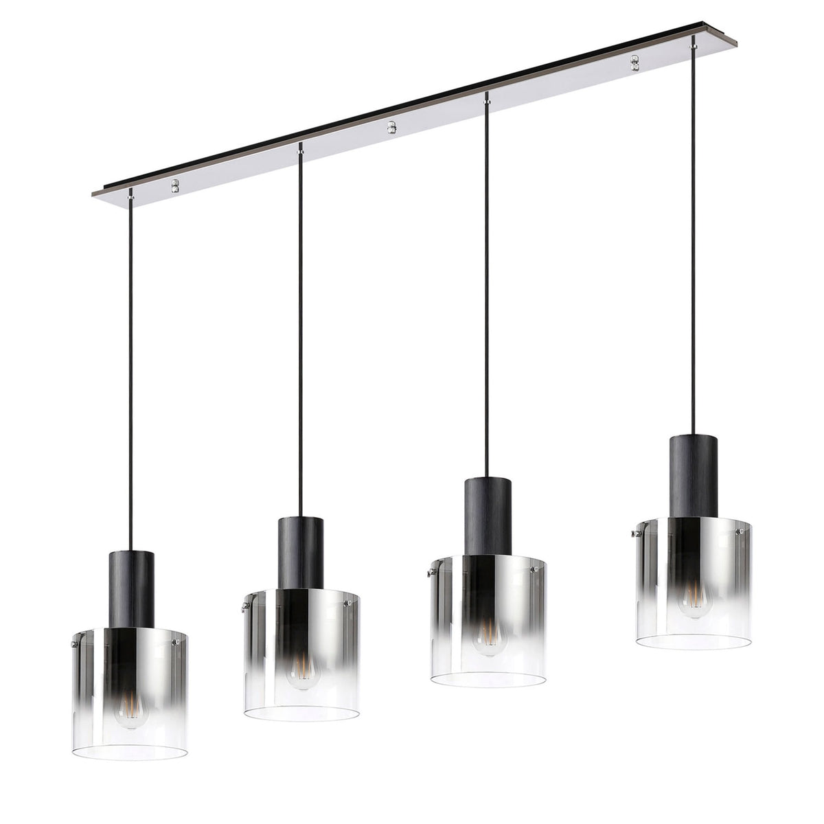 Belstone 4 Drop Linear Pendant in Black & Chrome with Smoke Fade Glass