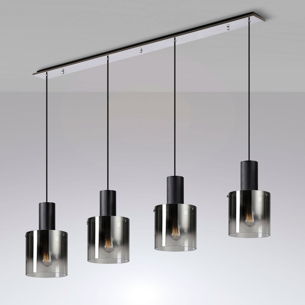 Belstone 4 Drop Linear Pendant in Black & Chrome with Smoke Fade Glass
