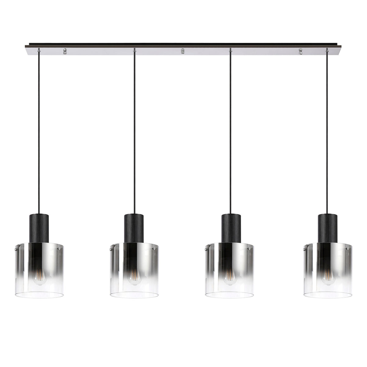 Belstone 4 Drop Linear Pendant in Black & Chrome with Smoke Fade Glass