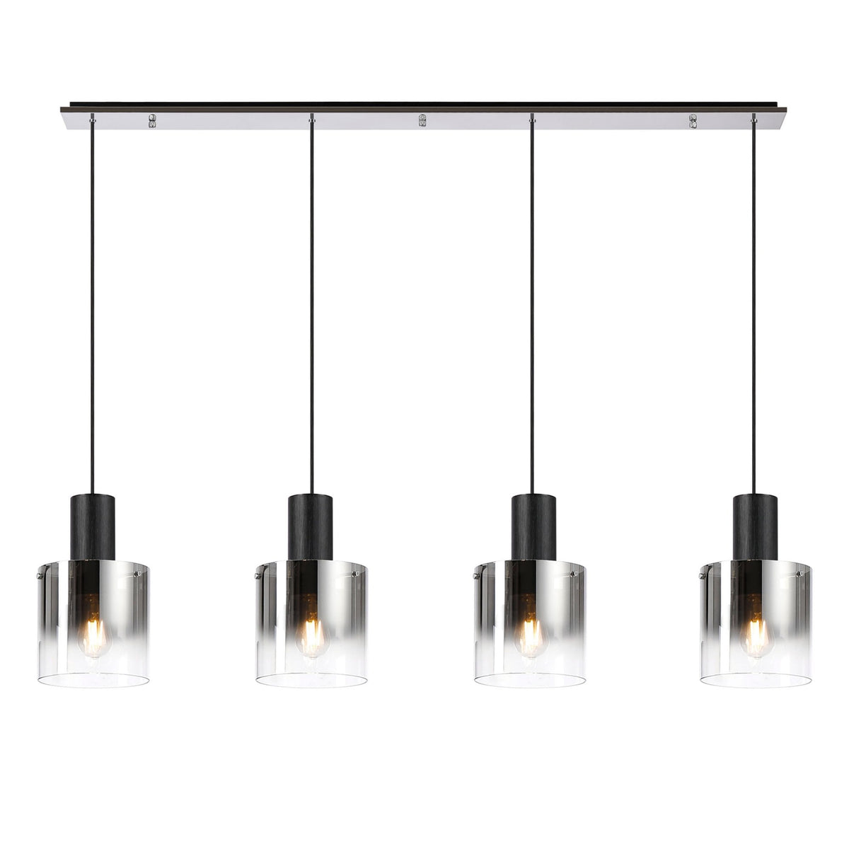 Belstone 4 Drop Linear Pendant in Black & Chrome with Smoke Fade Glass