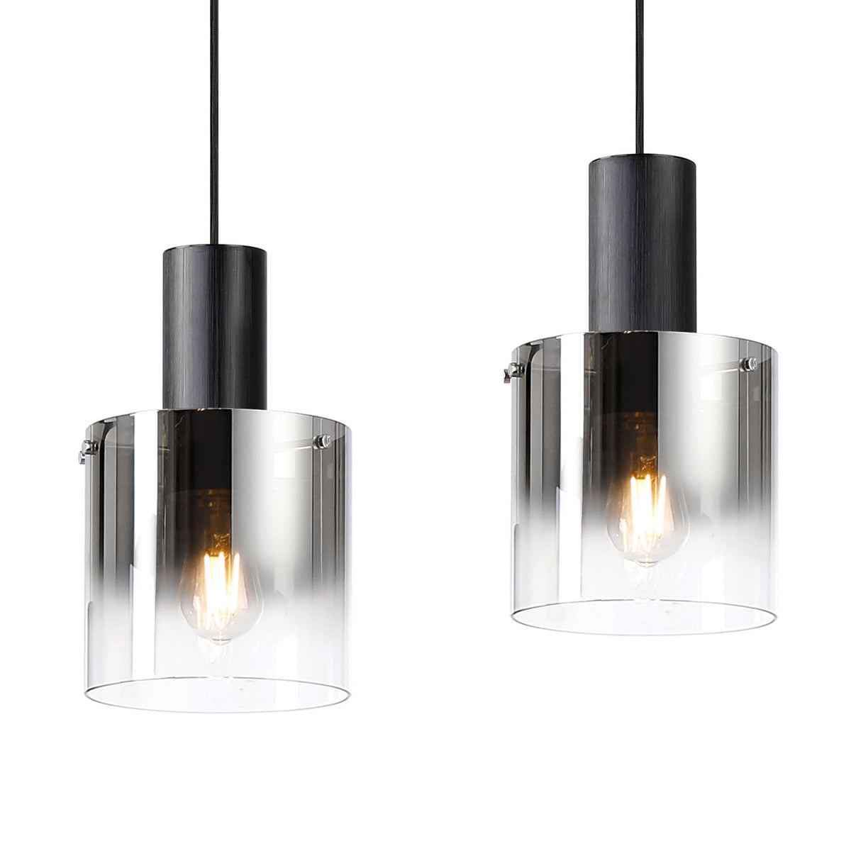Belstone 4 Drop Linear Pendant in Black & Chrome with Smoke Fade Glass