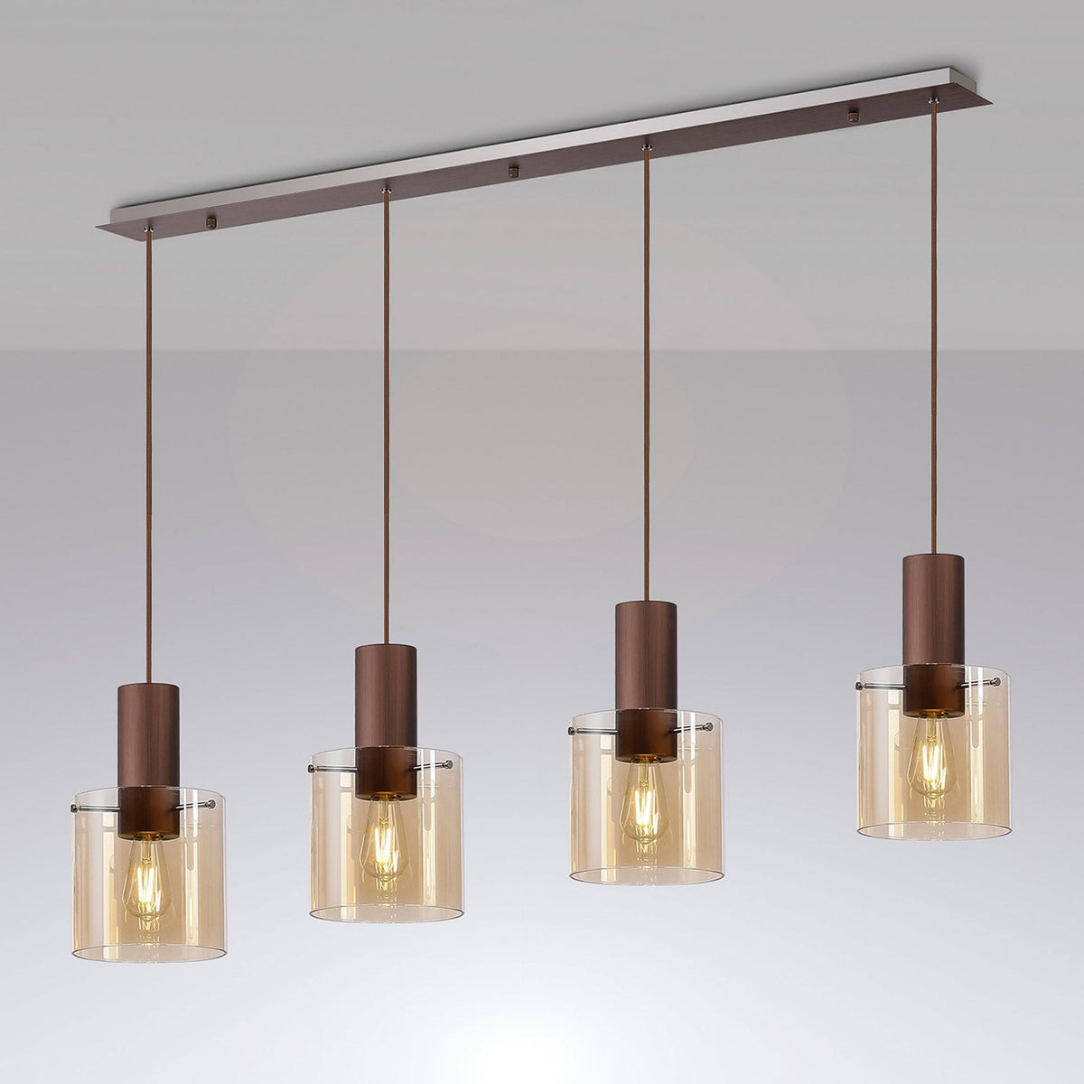 Belstone 4 Drop Linear Pendant in Mocha with Amber Glass