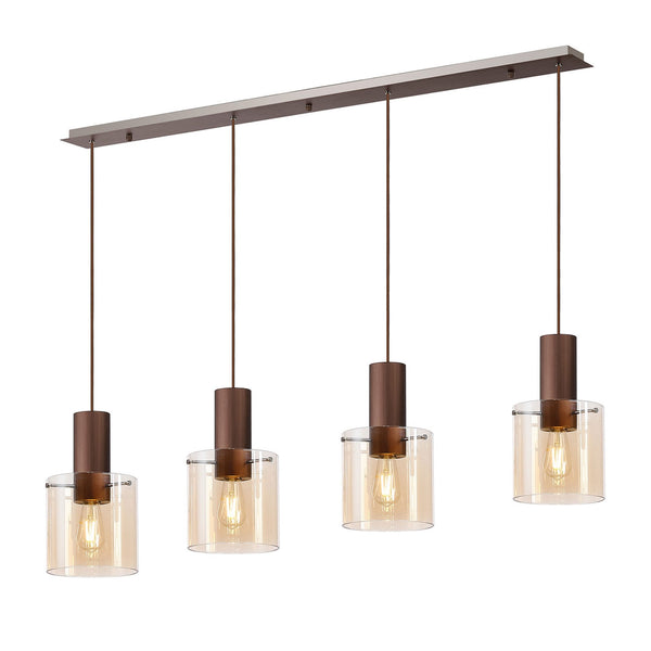 Belstone 4 Drop Linear Pendant in Mocha with Amber Glass