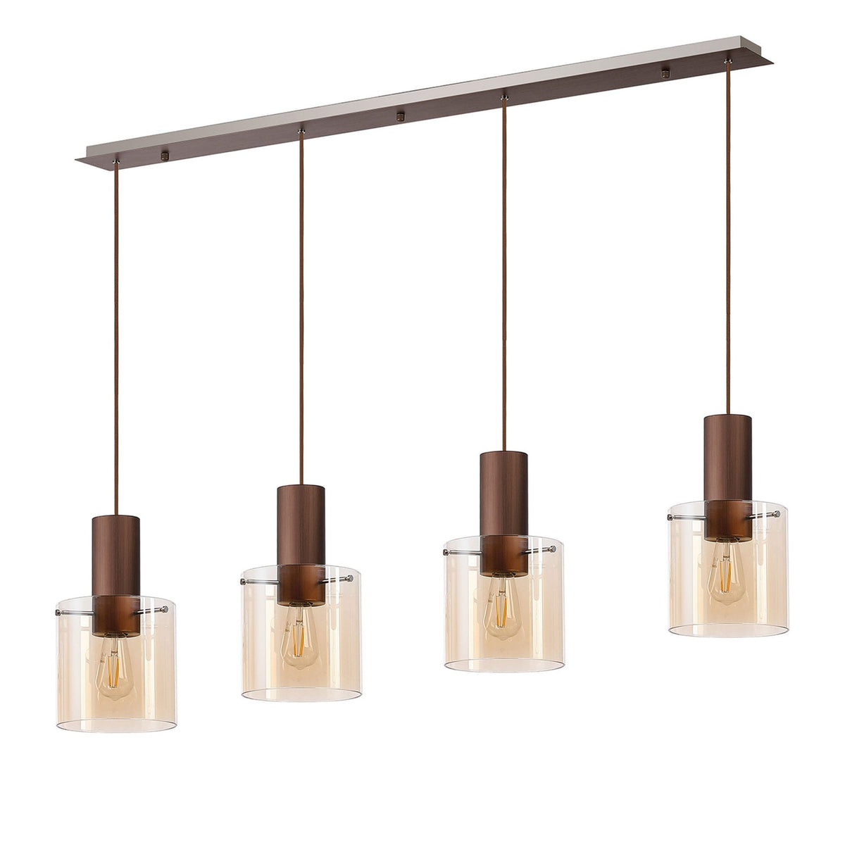 Belstone 4 Drop Linear Pendant in Mocha with Amber Glass
