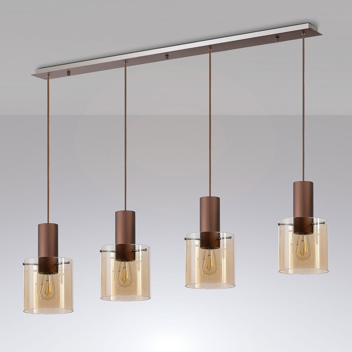Belstone 4 Drop Linear Pendant in Mocha with Amber Glass