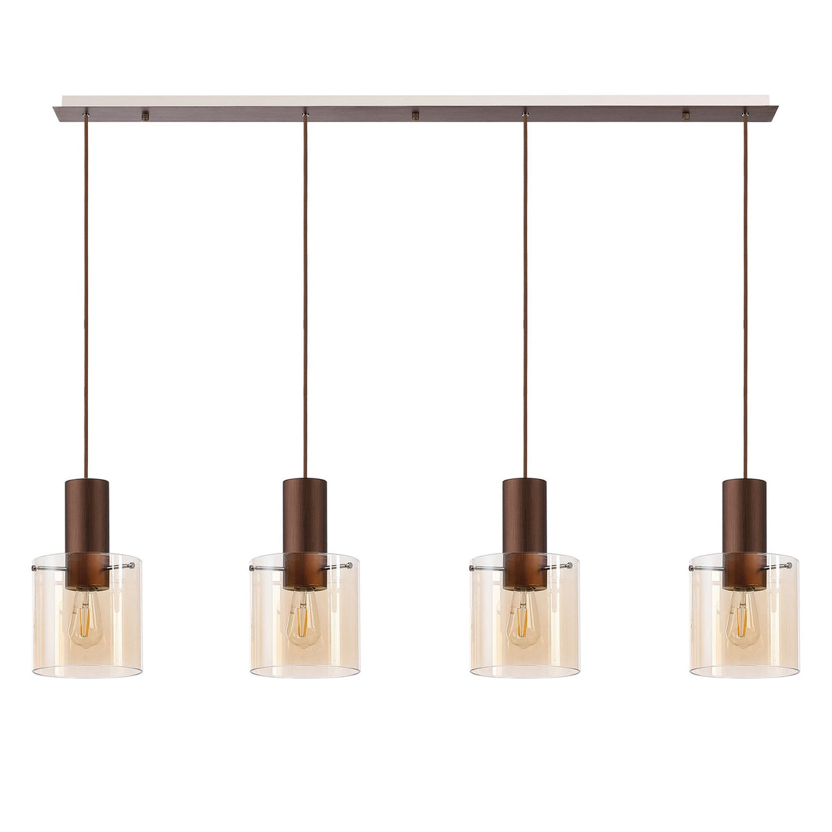 Belstone 4 Drop Linear Pendant in Mocha with Amber Glass