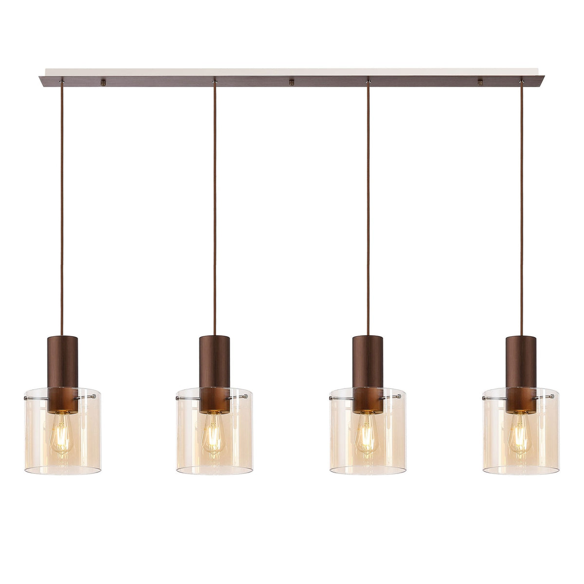 Belstone 4 Drop Linear Pendant in Mocha with Amber Glass