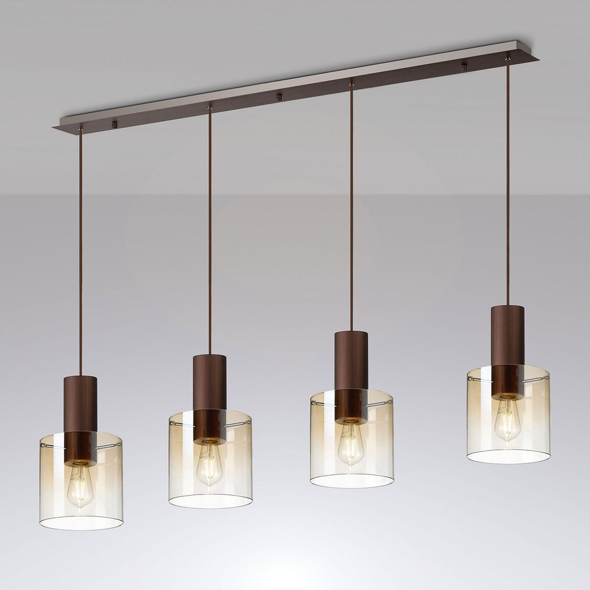 Belstone 4 Drop Linear Pendant in Mocha with Amber Fade Glass