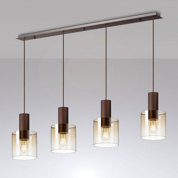 Belstone 4 Drop Linear Pendant in Mocha with Amber Fade Glass