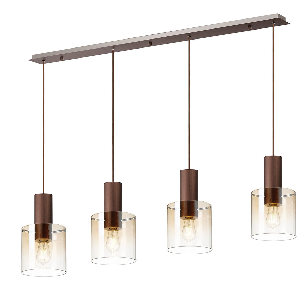 Belstone 4 Drop Linear Pendant in Mocha with Amber Fade Glass