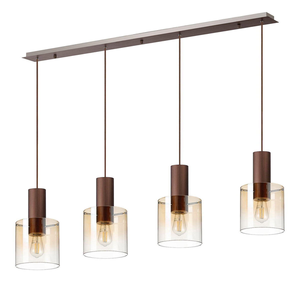 Belstone 4 Drop Linear Pendant in Mocha with Amber Fade Glass