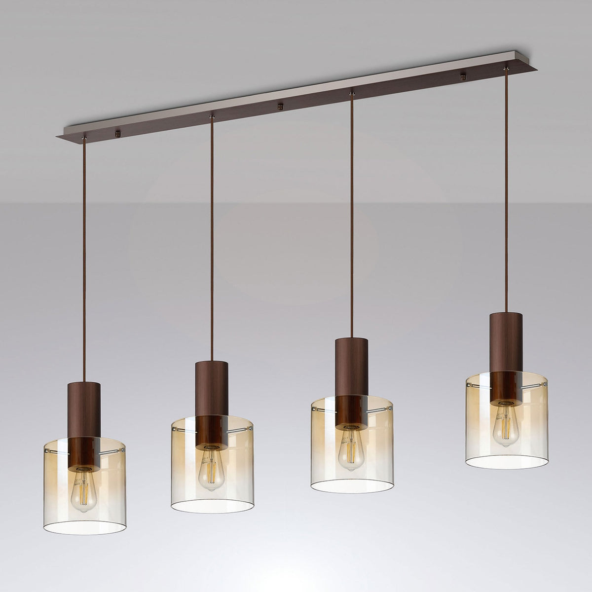 Belstone 4 Drop Linear Pendant in Mocha with Amber Fade Glass