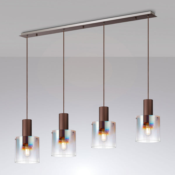 Belstone 4 Drop Linear Pendant in Mocha with Iridescent Fade Glass