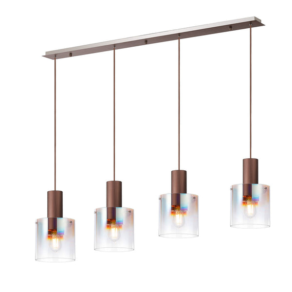 Belstone 4 Drop Linear Pendant in Mocha with Iridescent Fade Glass