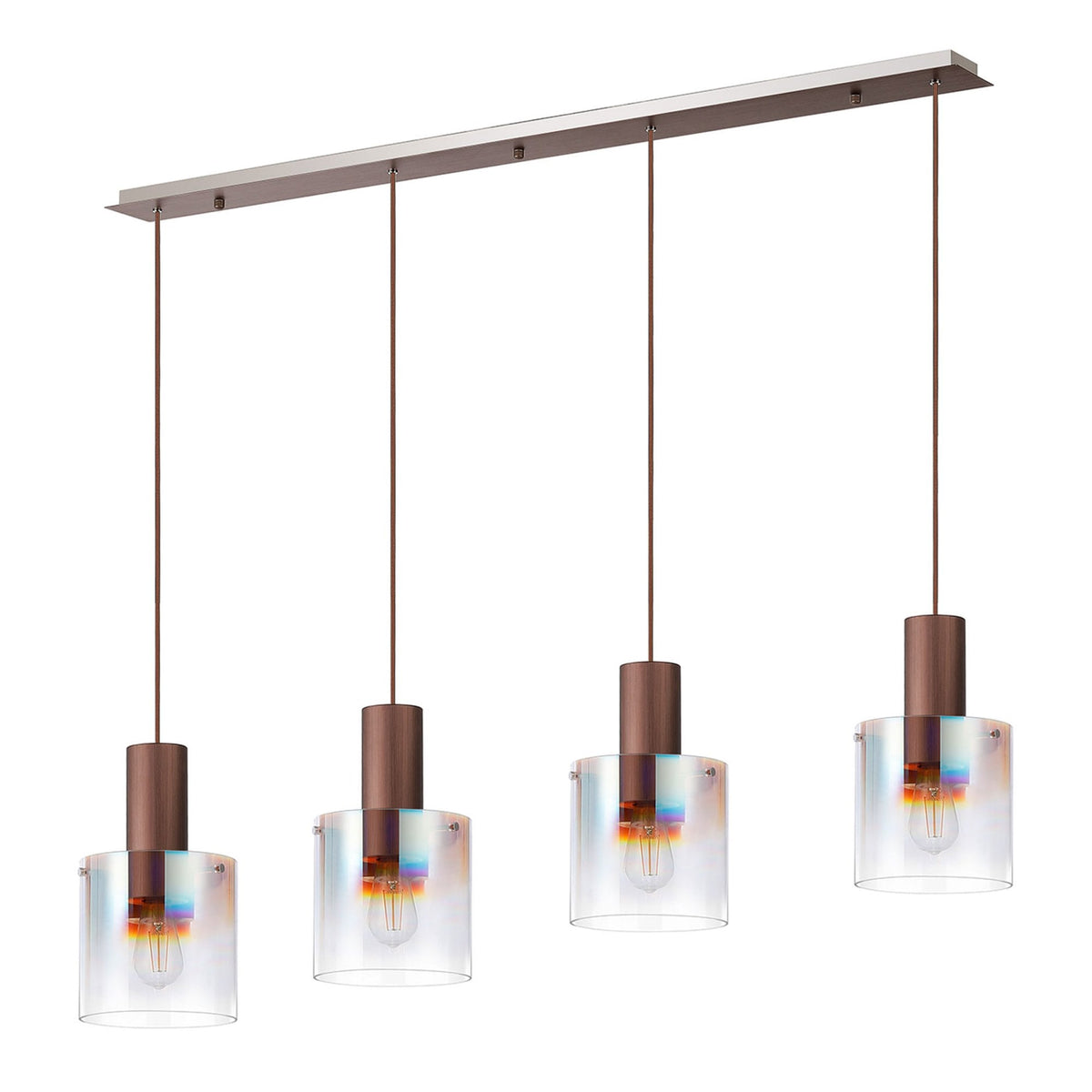 Belstone 4 Drop Linear Pendant in Mocha with Iridescent Fade Glass