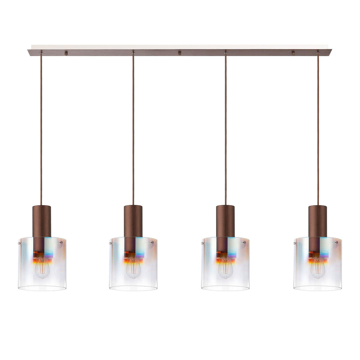 Belstone 4 Drop Linear Pendant in Mocha with Iridescent Fade Glass