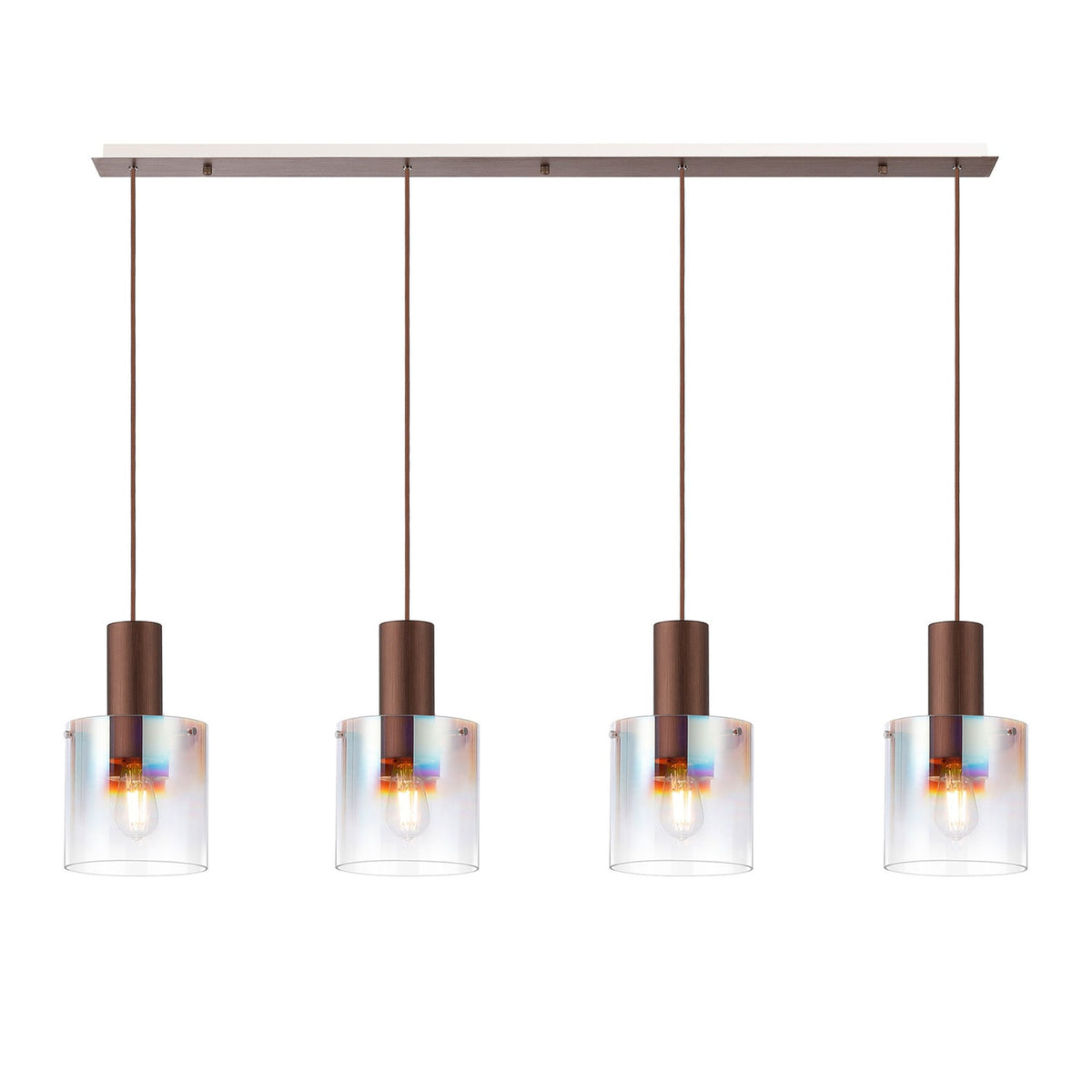 Belstone 4 Drop Linear Pendant in Mocha with Iridescent Fade Glass