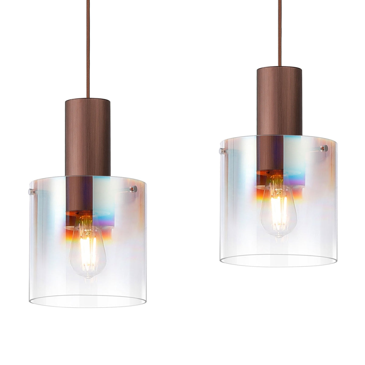 Belstone 4 Drop Linear Pendant in Mocha with Iridescent Fade Glass