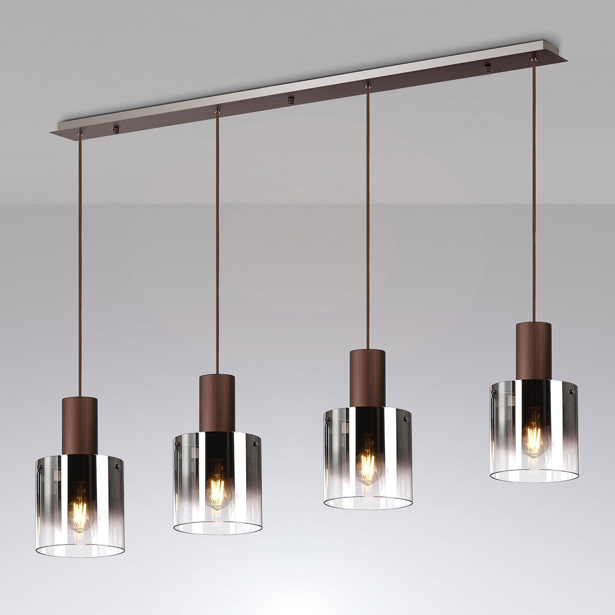 Belstone 4 Drop Linear Pendant in Mocha with Smoke Fade Glass