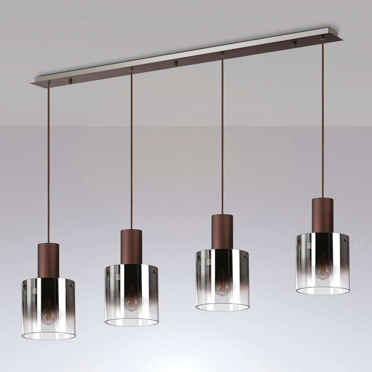 Belstone 4 Drop Linear Pendant in Mocha with Smoke Fade Glass