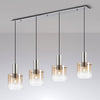 Belstone 4 Drop Linear Pendant in Polished Nickel & Black with Amber Fade Glass
