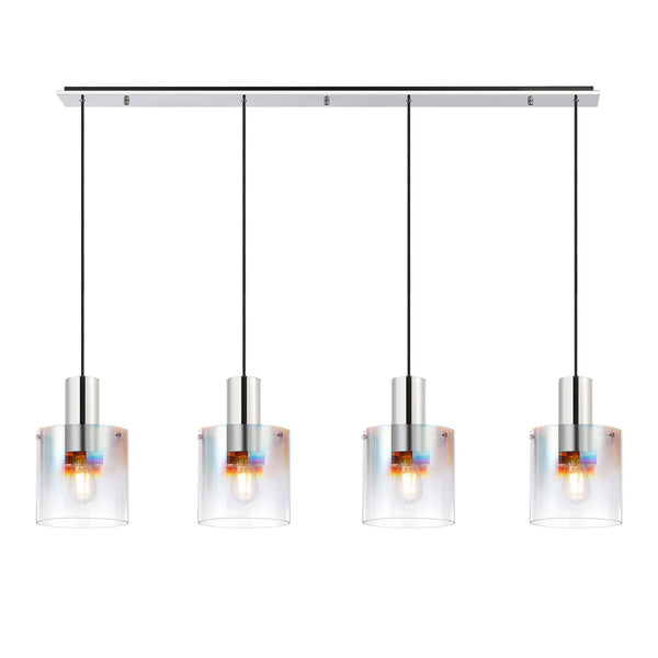 Belstone 4 Drop Linear Pendant in Polished Nickel & Black with Iridescent Fade Glass