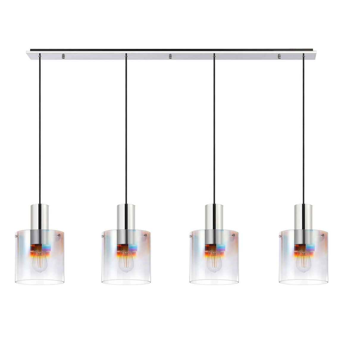 Belstone 4 Drop Linear Pendant in Polished Nickel & Black with Iridescent Fade Glass