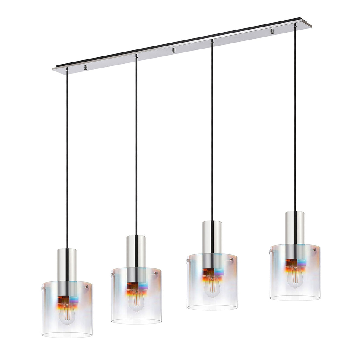 Belstone 4 Drop Linear Pendant in Polished Nickel & Black with Iridescent Fade Glass