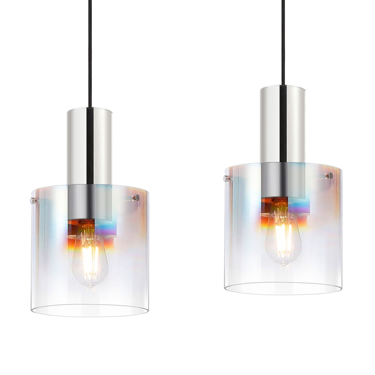 Belstone 4 Drop Linear Pendant in Polished Nickel & Black with Iridescent Fade Glass