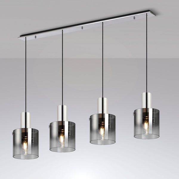 Belstone 4 Drop Linear Pendant in Polished Nickel & Black with Smoke Fade Glass