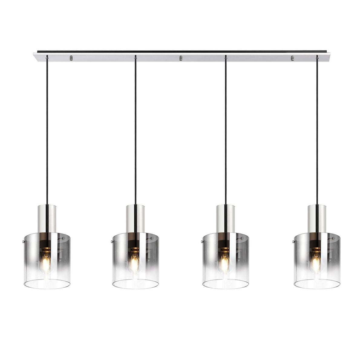 Belstone 4 Drop Linear Pendant in Polished Nickel & Black with Smoke Fade Glass