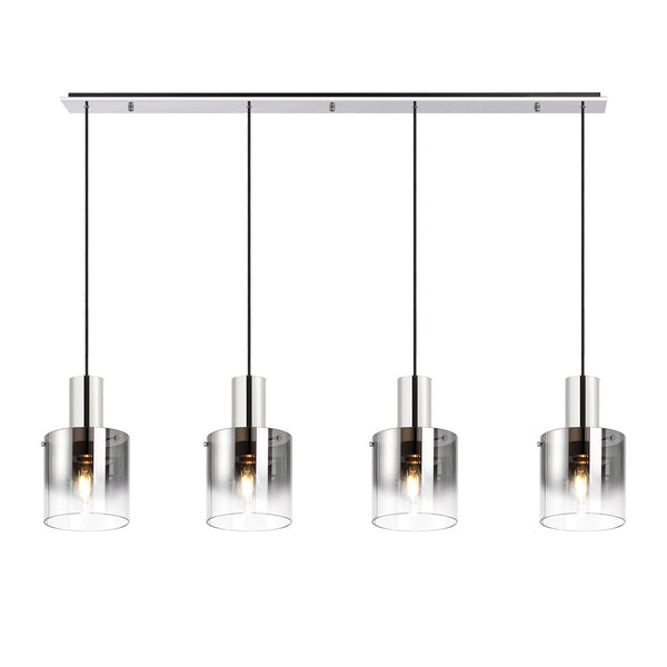 Belstone 4 Drop Linear Pendant in Polished Nickel & Black with Smoke Fade Glass