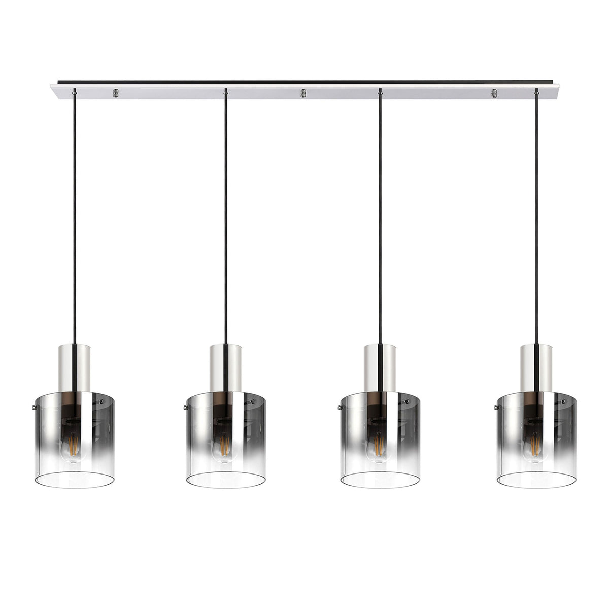 Belstone 4 Drop Linear Pendant in Polished Nickel & Black with Smoke Fade Glass