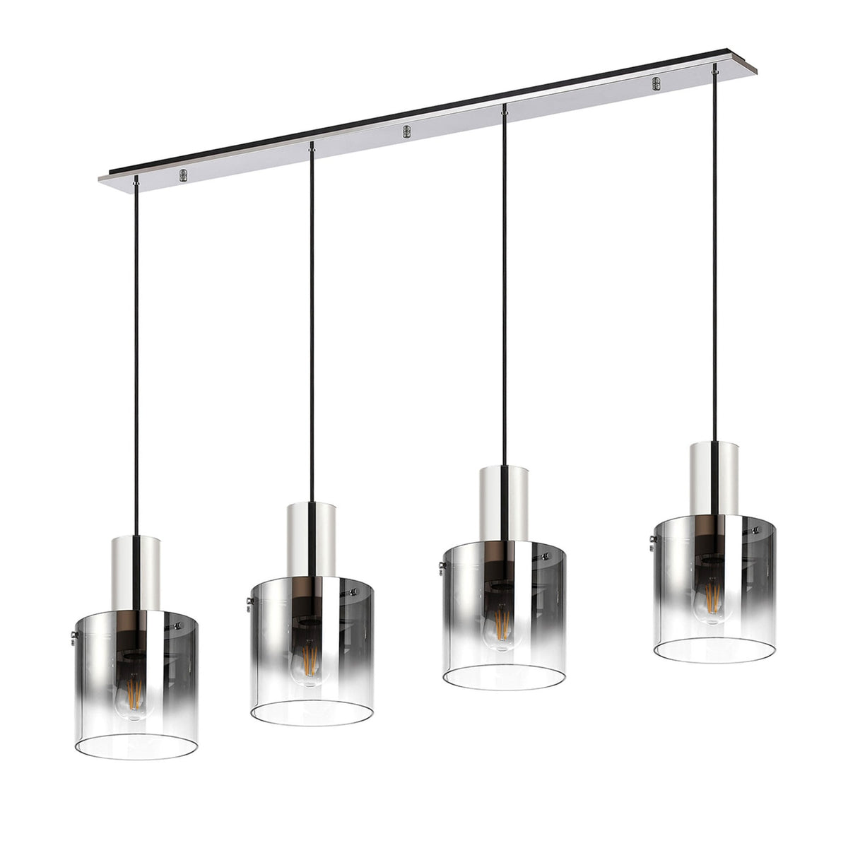 Belstone 4 Drop Linear Pendant in Polished Nickel & Black with Smoke Fade Glass
