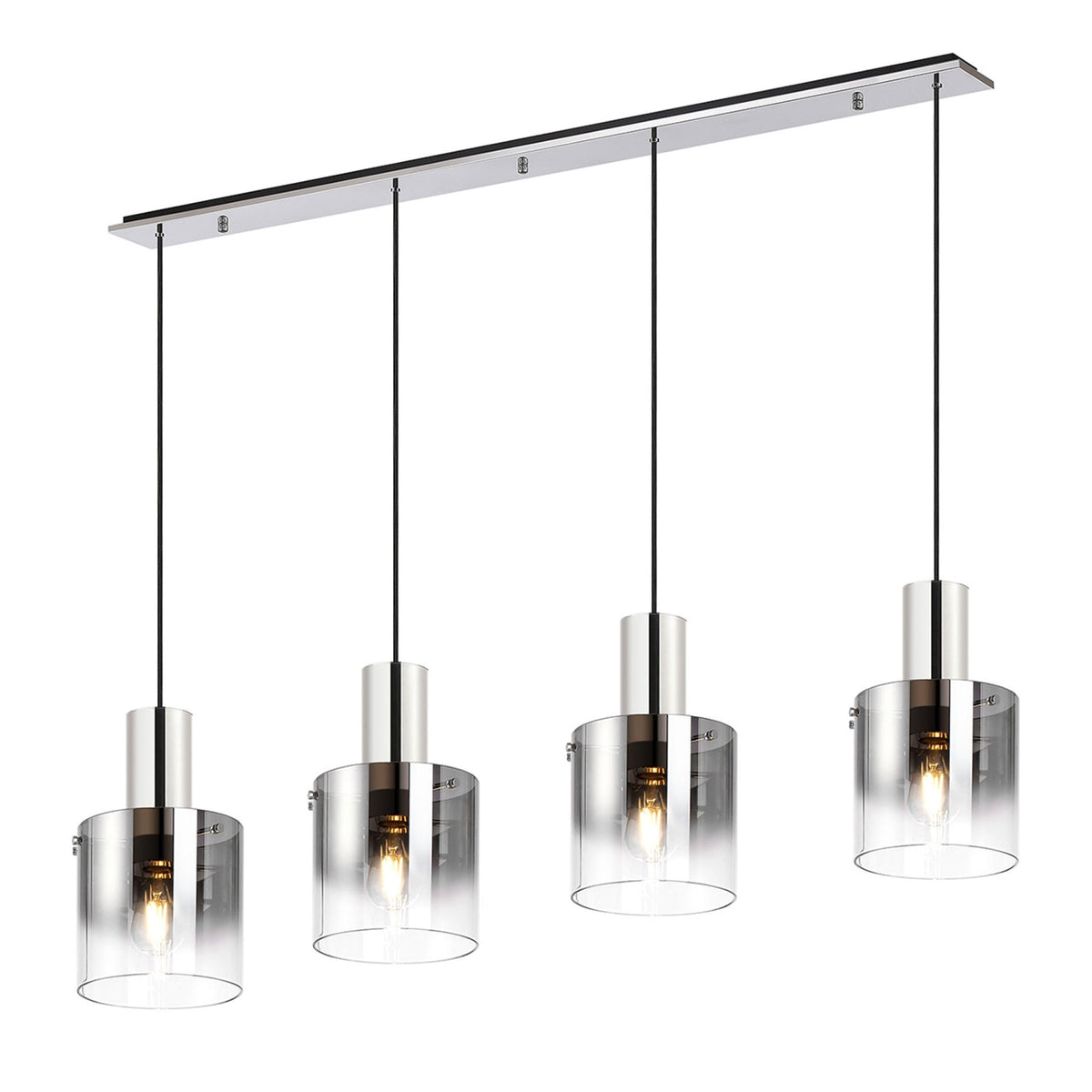 Belstone 4 Drop Linear Pendant in Polished Nickel & Black with Smoke Fade Glass