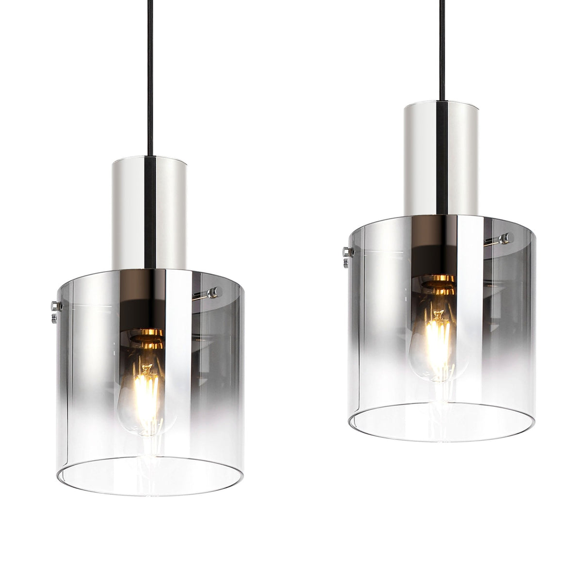 Belstone 4 Drop Linear Pendant in Polished Nickel & Black with Smoke Fade Glass