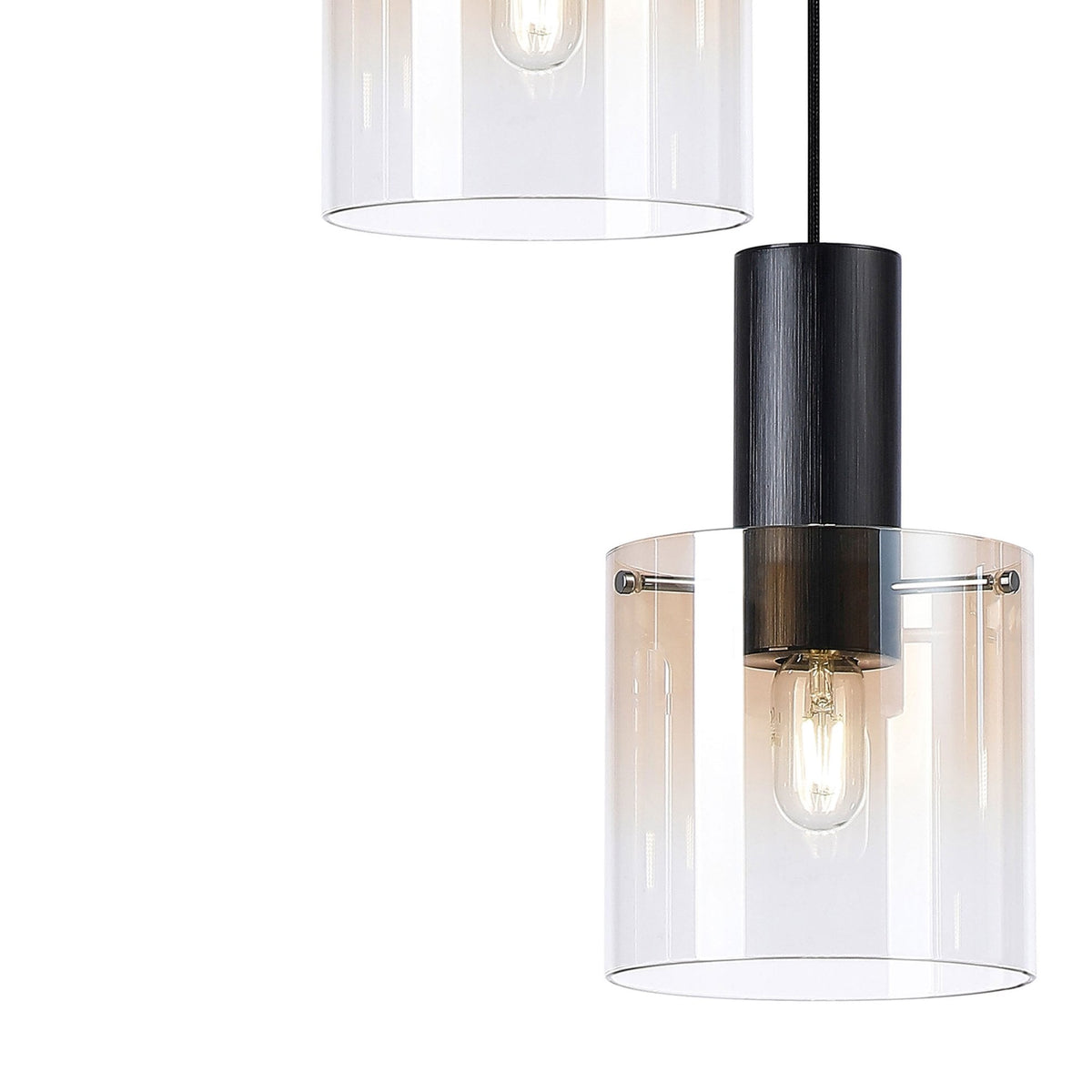 Belstone Triple Round Pendant in Black & Chrome with Amber Fade Glass