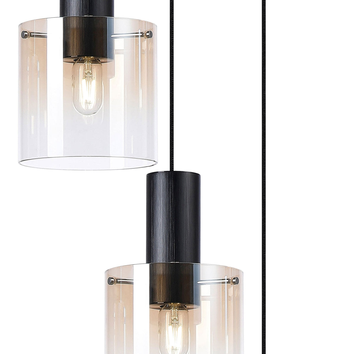 Belstone Triple Round Pendant in Black & Chrome with Amber Fade Glass