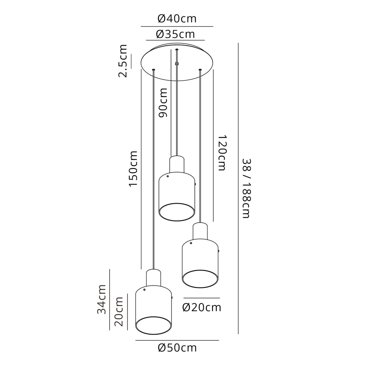 Belstone Triple Round Pendant in Polished Nickel & Black with Amber Fade Glass