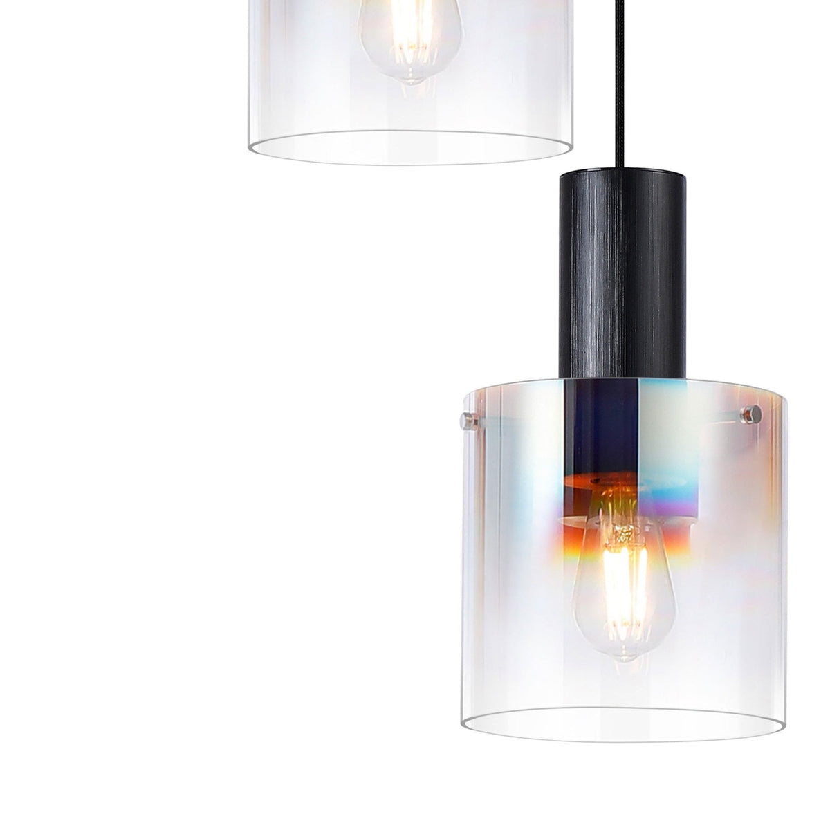 Belstone Triple Round Pendant in Black & Chrome with Iridescent Fade Glass